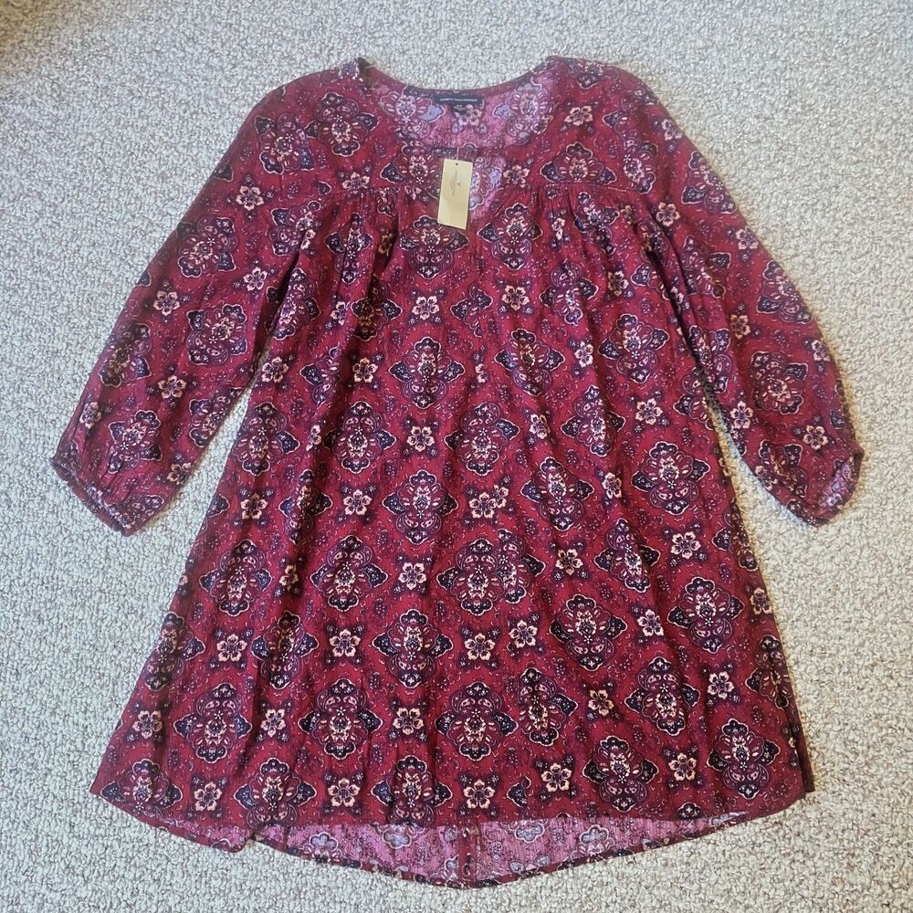 NWT American Eagle Womens Oversized Tunic Dress Size S Boho Floral 3/4 Sleeve